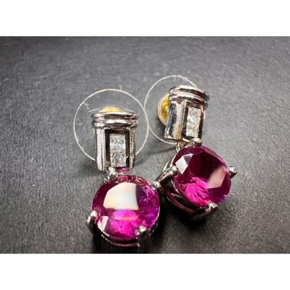 Lab purple sapphire and topaz sterling silver earrings - Picture 5 of 16
